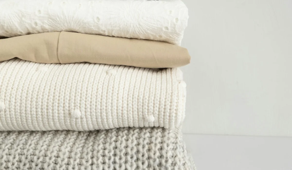 Folded seamless garments in beige and neutral skin tones