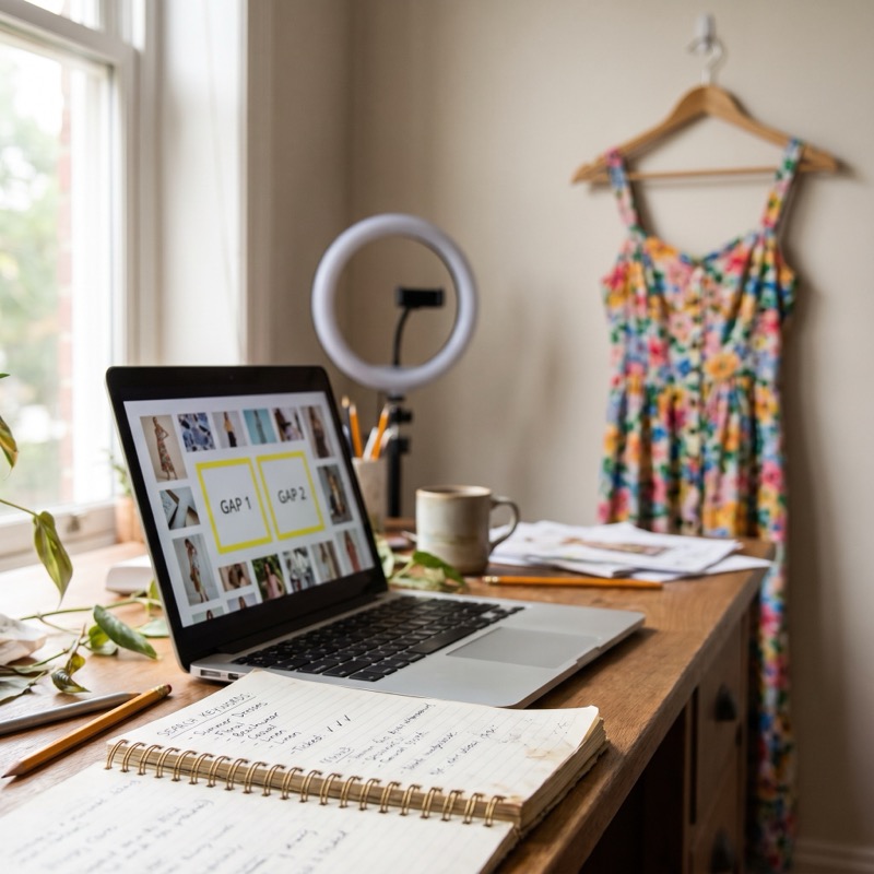 A keyword gap list with a one-click AI photo to cover it — Competitor Shop Analysis
